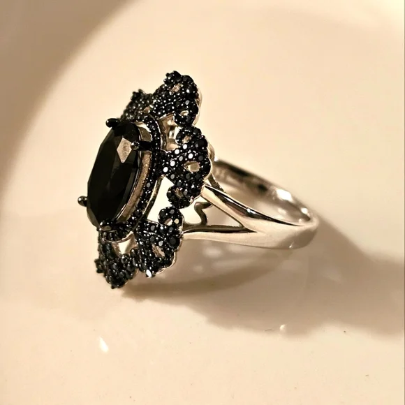 4.04 CTW Black Spinel Rhodium Over 925 Sterling Silver Ring R1P26 - Picture 4 of 9